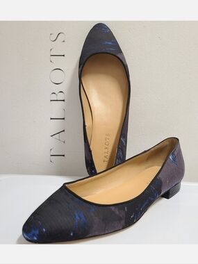 Talbots Blue & Black Textured Fabric Almond Toe Flats 8½ Wide